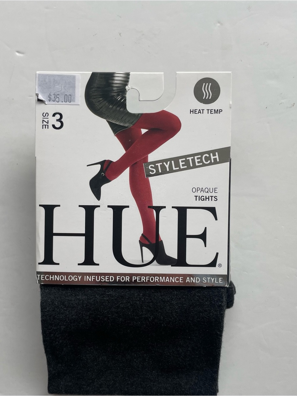 HUE Styletech Heat Temp Opaque Tights Graphite Heather Size 3 NWT